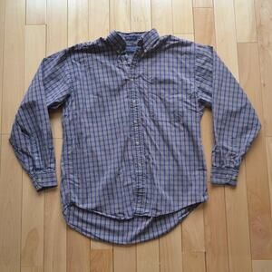 Van Heusen Button Down Shirt Plaid Long Sleeve Size L
